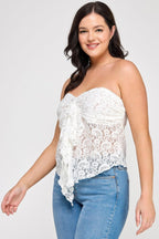 Plus Size Strapless Stretch Lace Bow Front Top | Mixtshop LLC