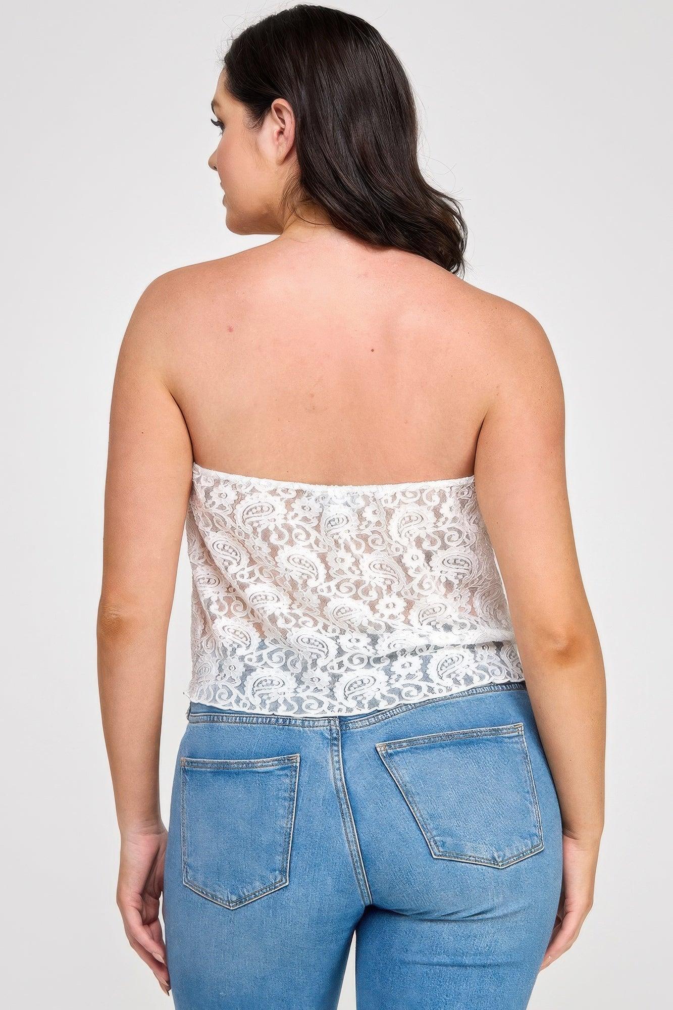 Plus Size Strapless Stretch Lace Bow Front Top | Mixtshop LLC
