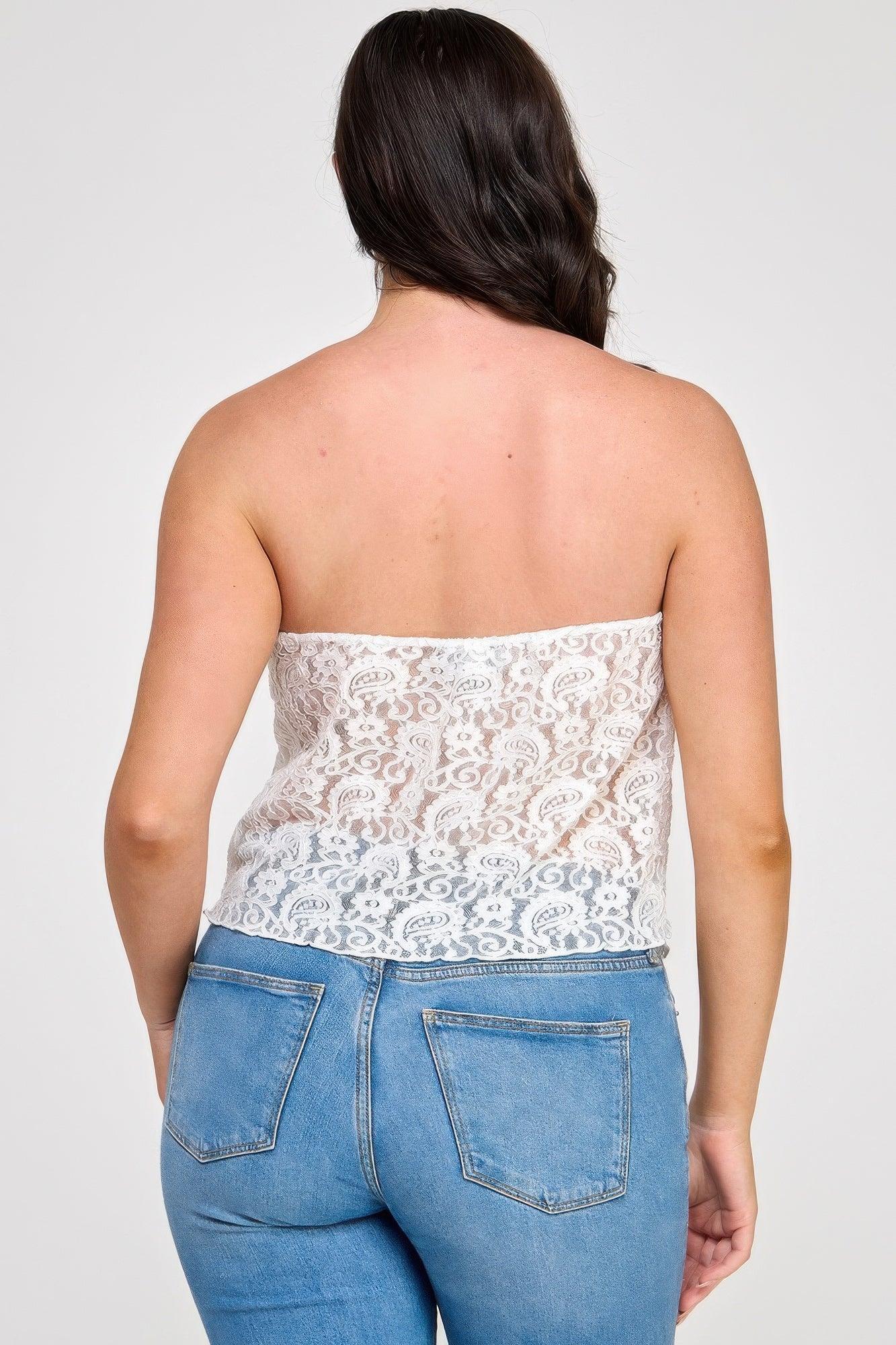 Plus Size Strapless Stretch Lace Bow Front Top | Mixtshop LLC