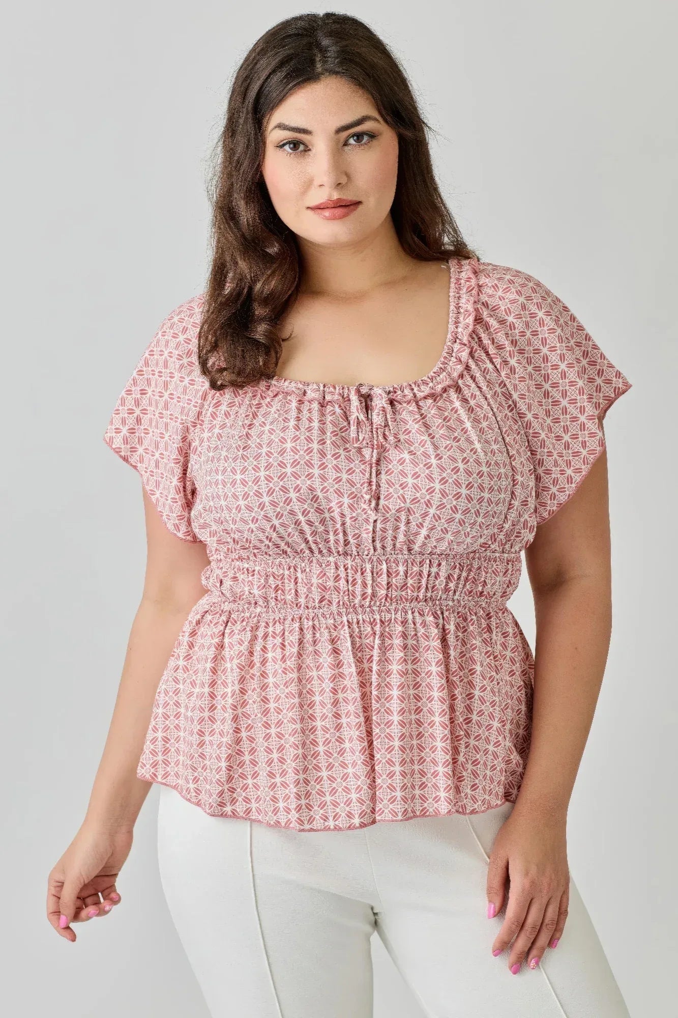 Plus Size Geometric Challis Print Top | Mixtshop LLC Main image