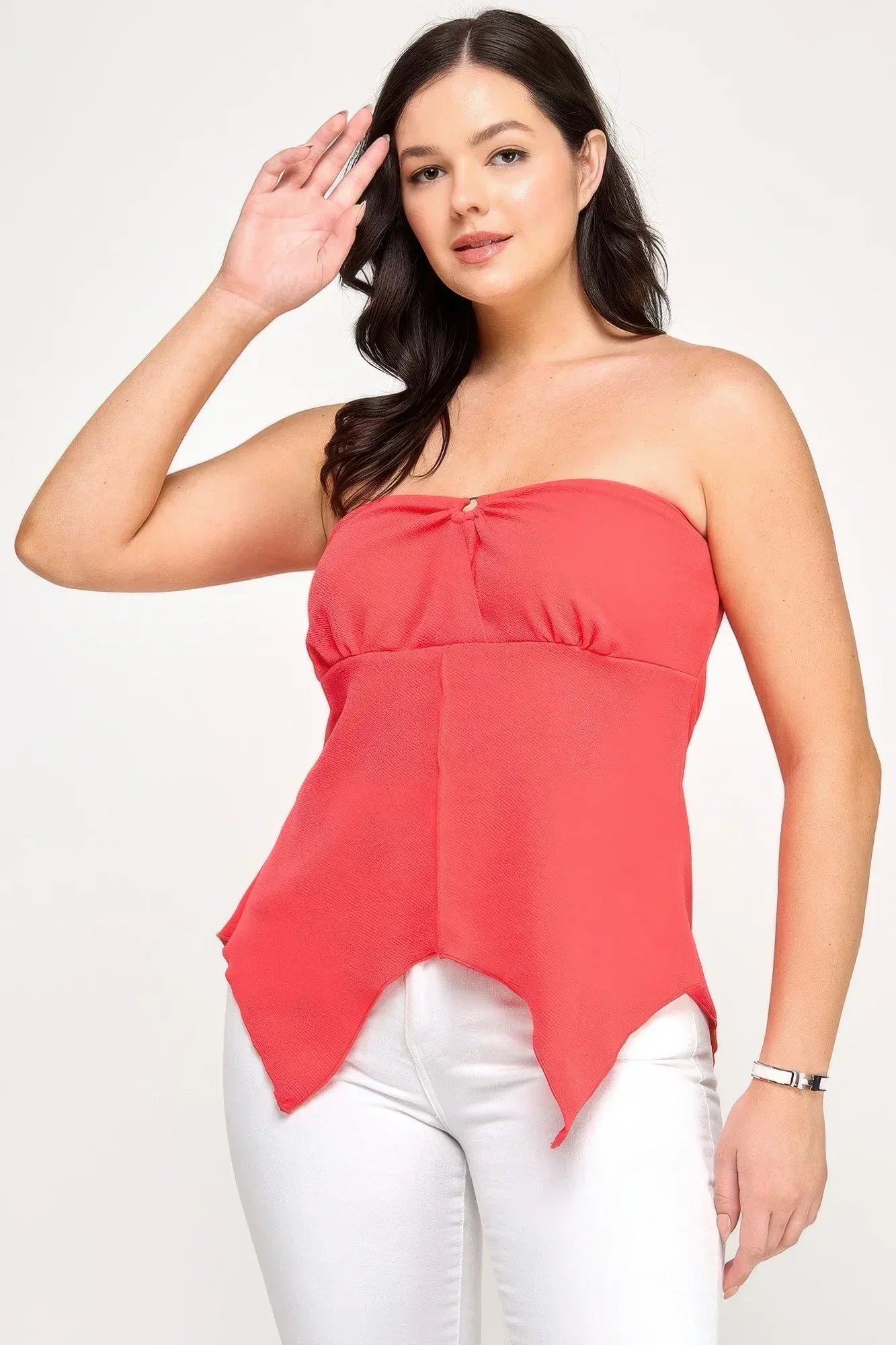 Plus Size Strapless O-ring Asymmetric Top | Mixtshop LLC