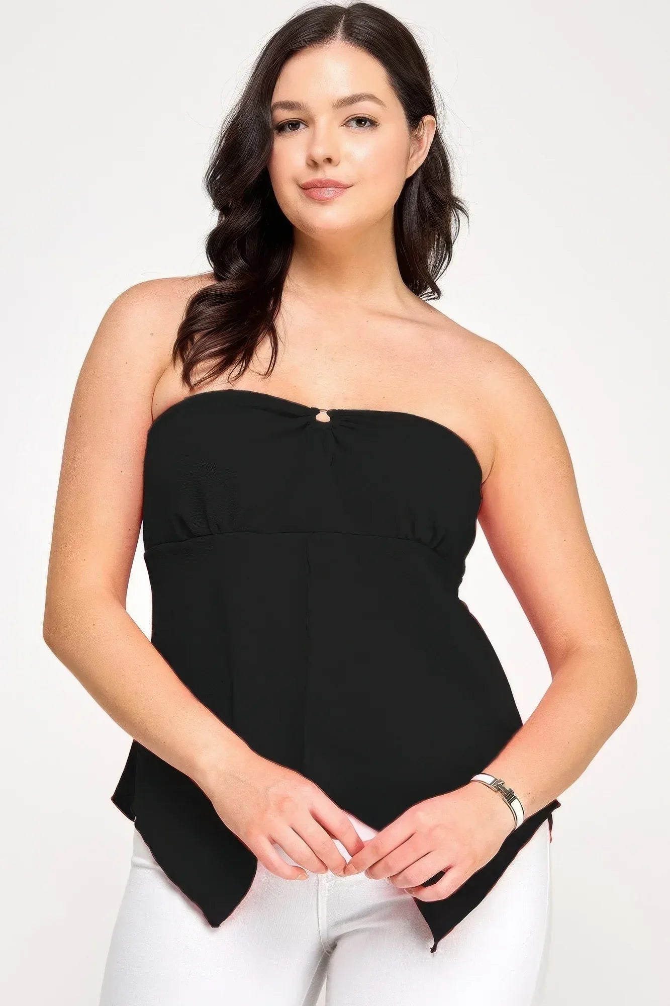 Plus Size Strapless O-ring Asymmetric Top | Mixtshop LLC Main image