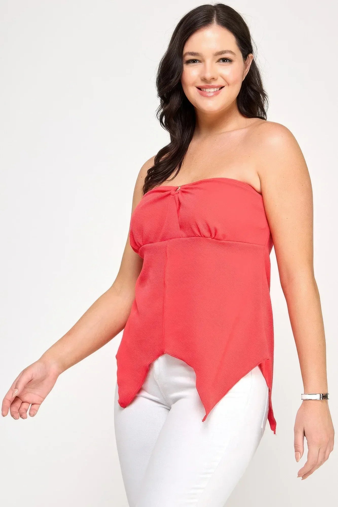 Plus Size Strapless O-ring Asymmetric Top | Mixtshop LLC