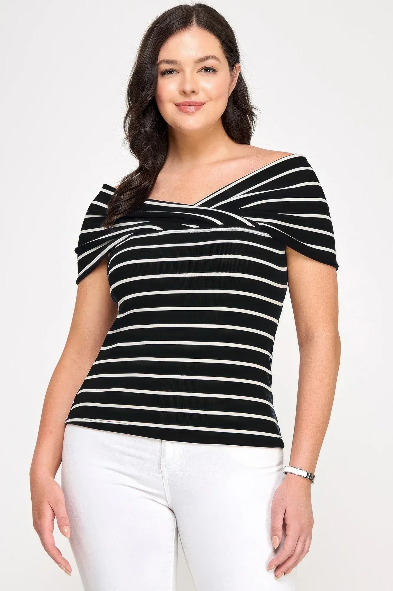 Plus Size Ots Knit Ribbed Striped Top | Mixtshop LLC Main image