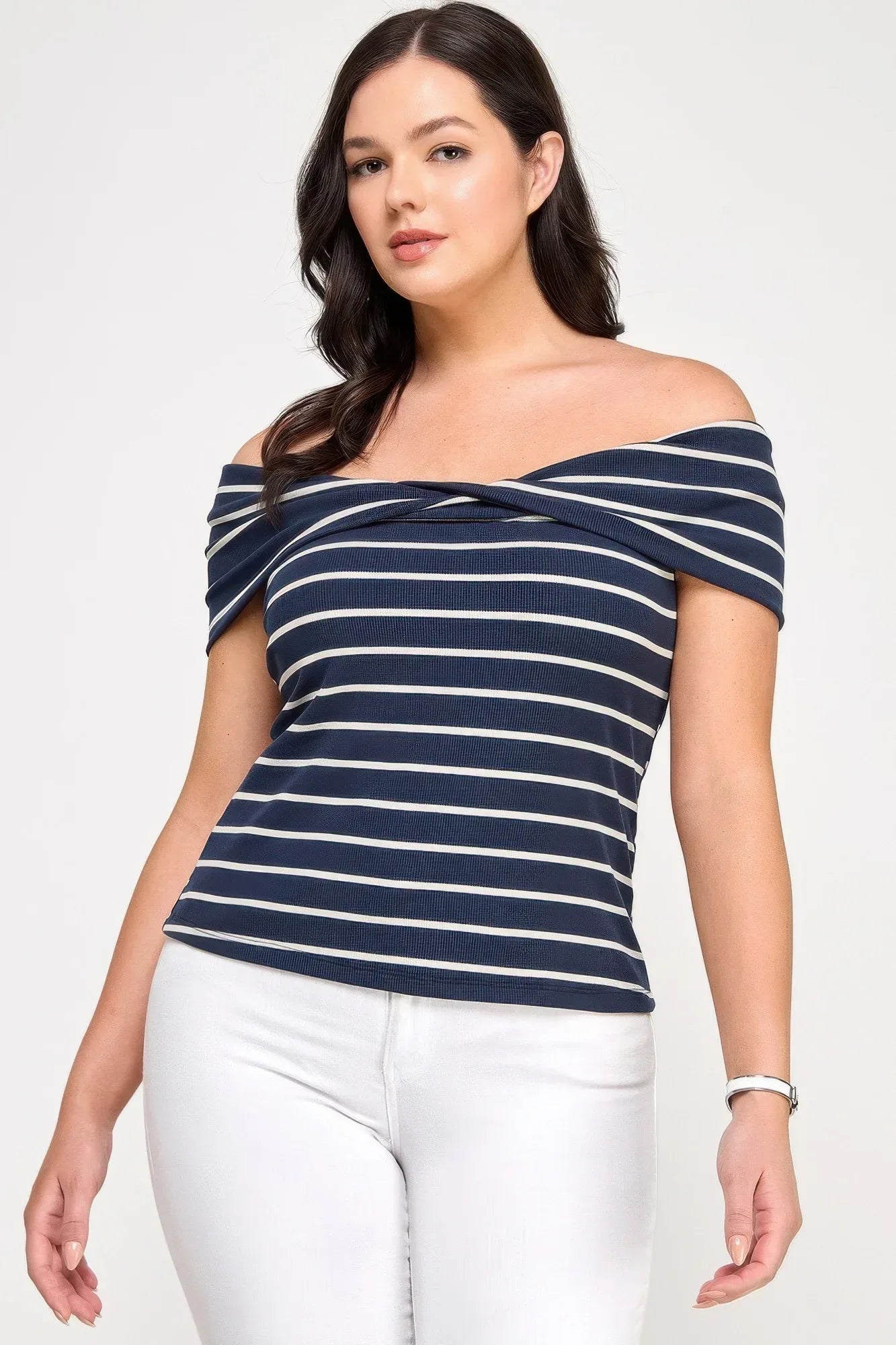 Plus Size Ots Knit Ribbed Striped Top | Mixtshop LLC