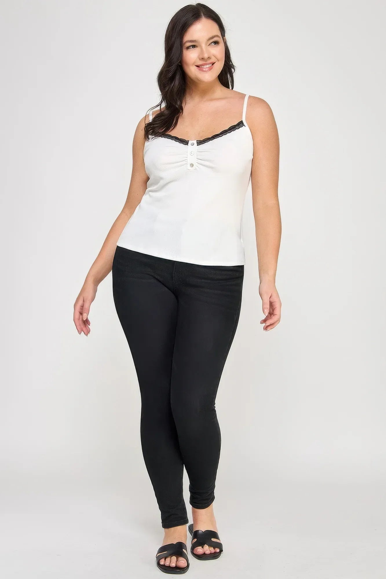 Plus Size Ribbed Knit Camisole With Lace Trim | Mixtshop LLC
