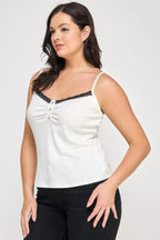 Plus Size Ribbed Knit Camisole With Lace Trim | Mixtshop LLC