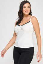 Plus Size Ribbed Knit Camisole With Lace Trim | Mixtshop LLC
