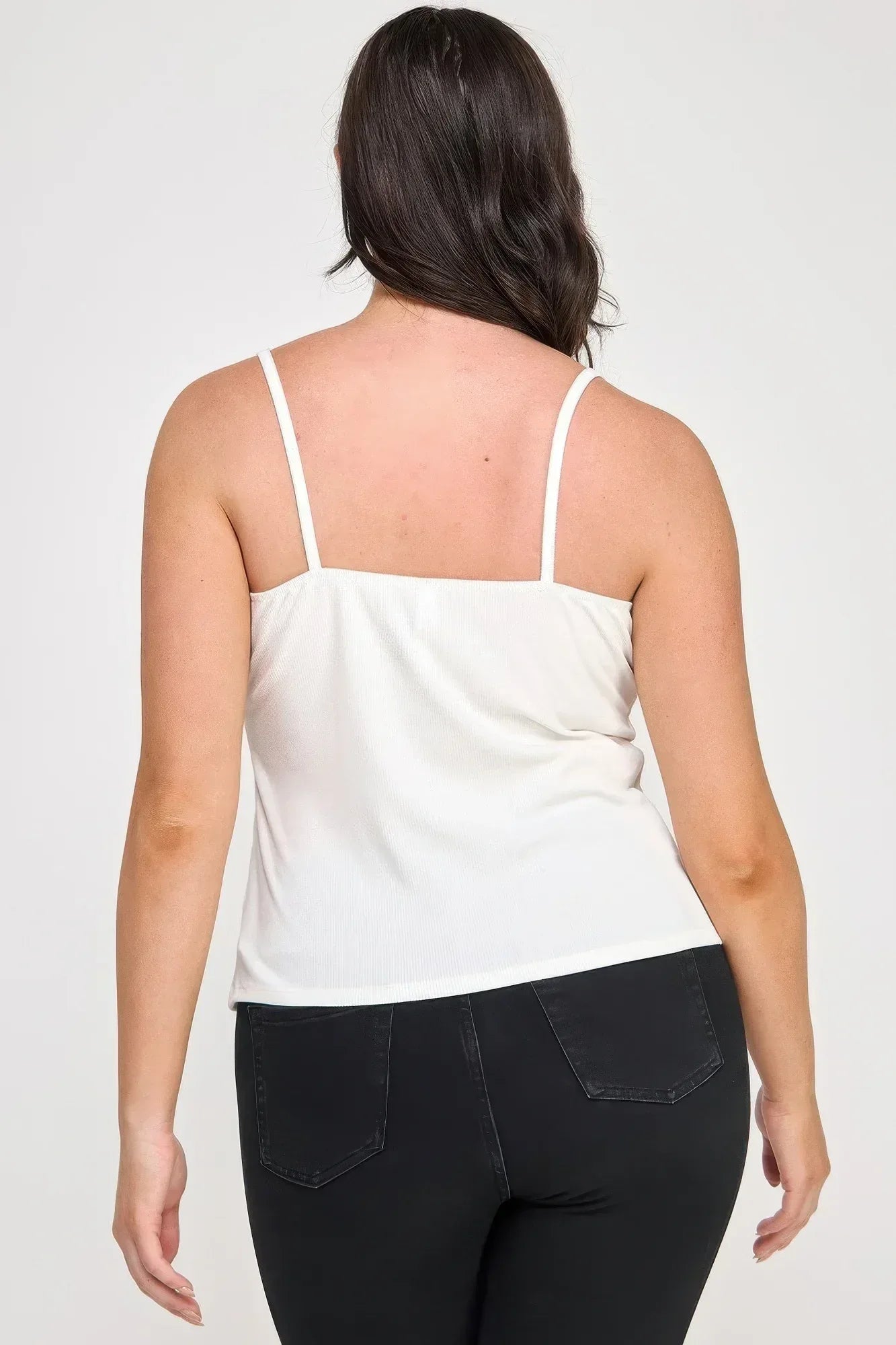 Plus Size Ribbed Knit Camisole With Lace Trim | Mixtshop LLC