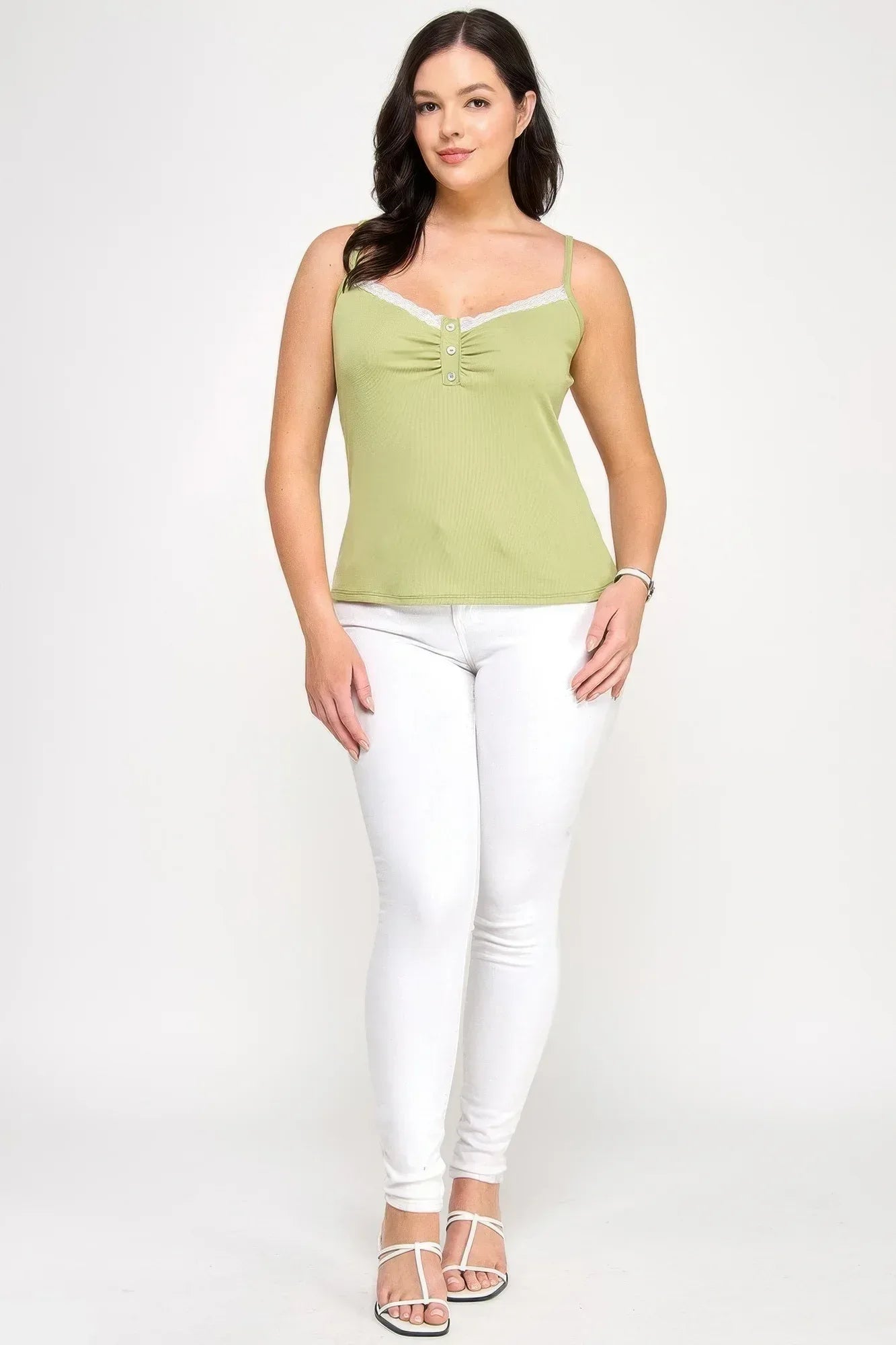 Plus Size Ribbed Knit Camisole With Lace Trim | Mixtshop LLC