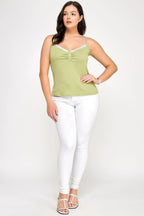 Plus Size Ribbed Knit Camisole With Lace Trim | Mixtshop LLC