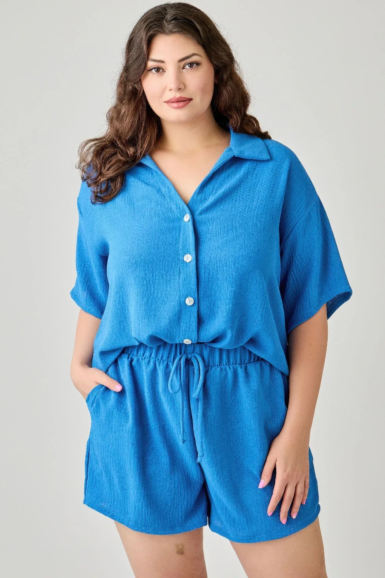 Plus Size 2pc Linen Airflow Btn Down Set | Mixtshop LLC Main image