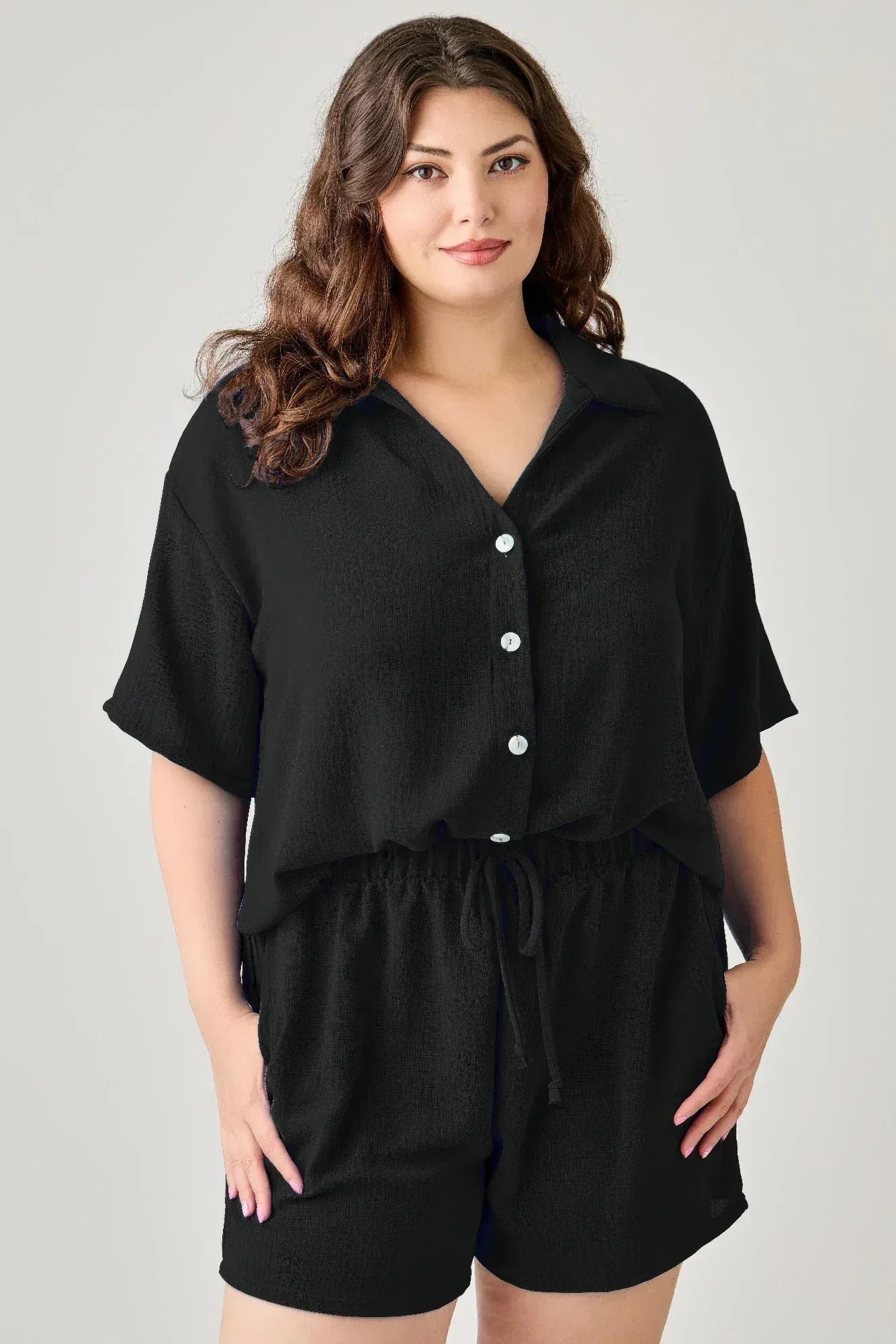 Plus Size 2pc Linen Airflow Btn Down Set | Mixtshop LLC
