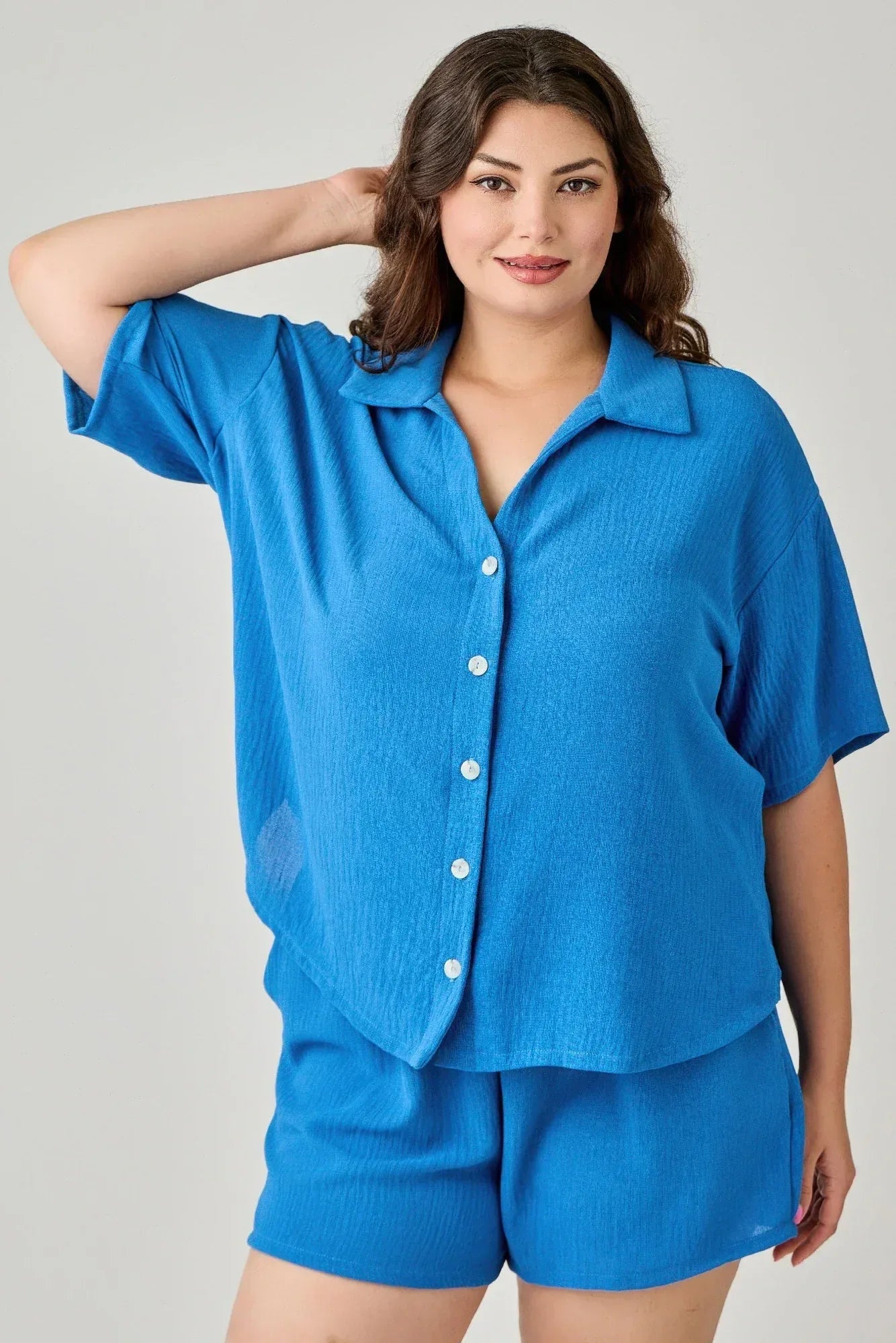 Plus Size 2pc Linen Airflow Btn Down Set | Mixtshop LLC