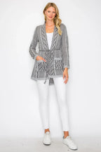 Open Wool Cardigan With Belt String & Front Pocket | Mixtshop LLC