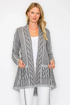 Open Wool Cardigan With Belt String & Front Pocket | Mixtshop LLC
