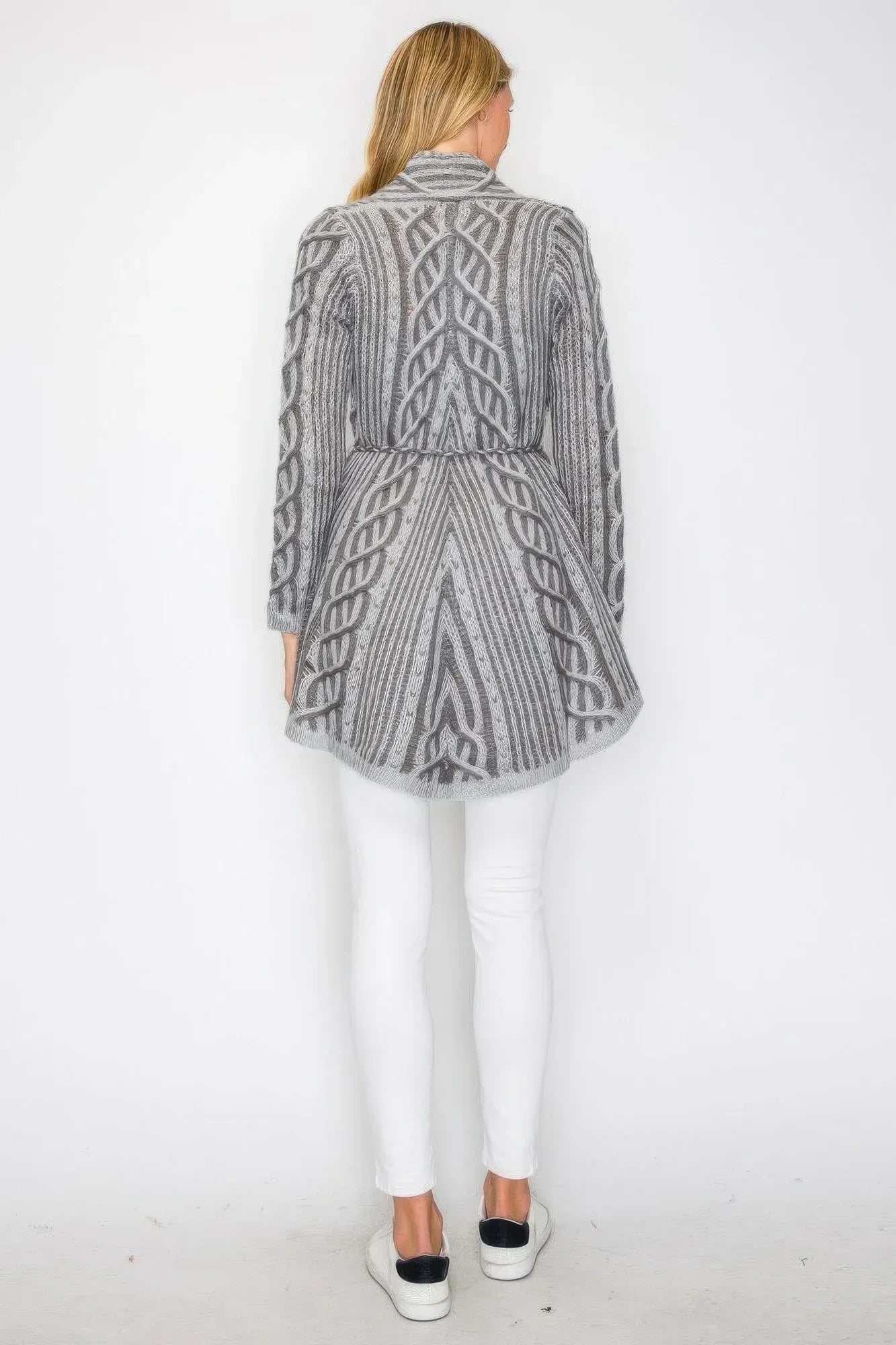 Open Wool Cardigan With Belt String & Front Pocket | Mixtshop LLC