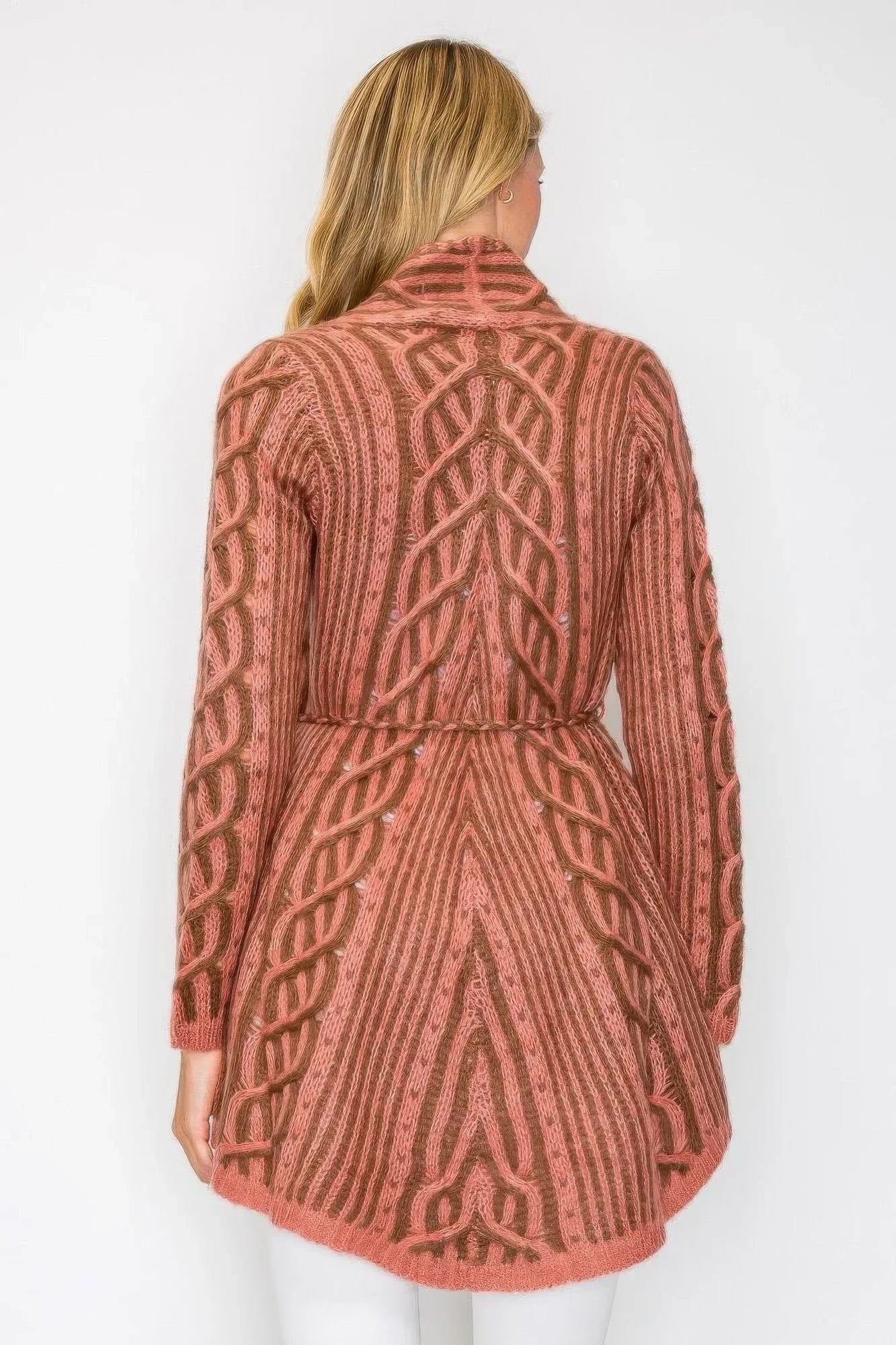 Open Wool Cardigan With Belt String & Front Pocket | Mixtshop LLC