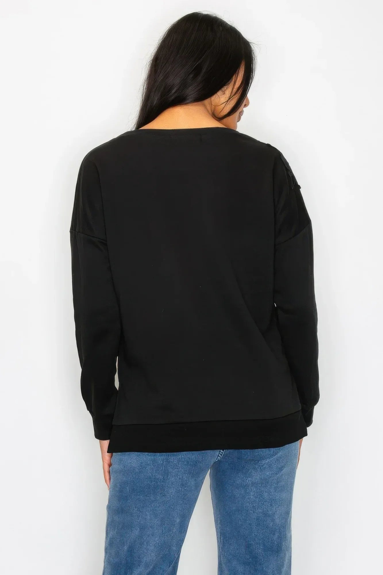 Faux Pearl Beaded Floral Patch Crewneck Sweatshirt | Mixtshop LLC