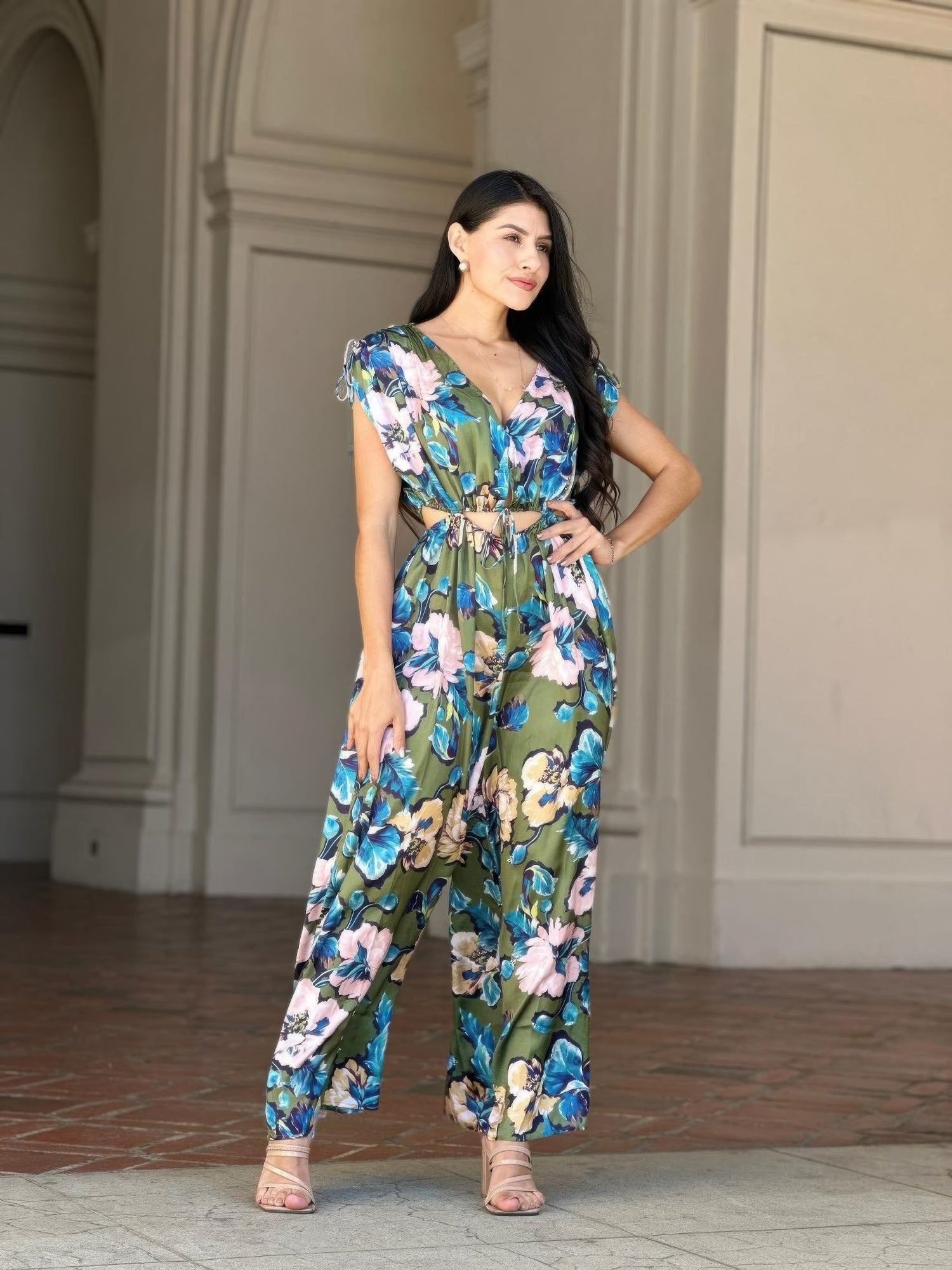 Satin Floral Cut Out Straight Leg Jumpsuit Secondary image