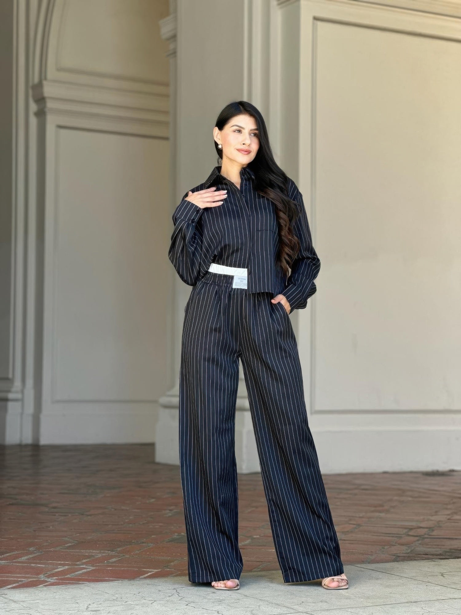 Striped Set With Double Waistband Pants And Top Secondary image