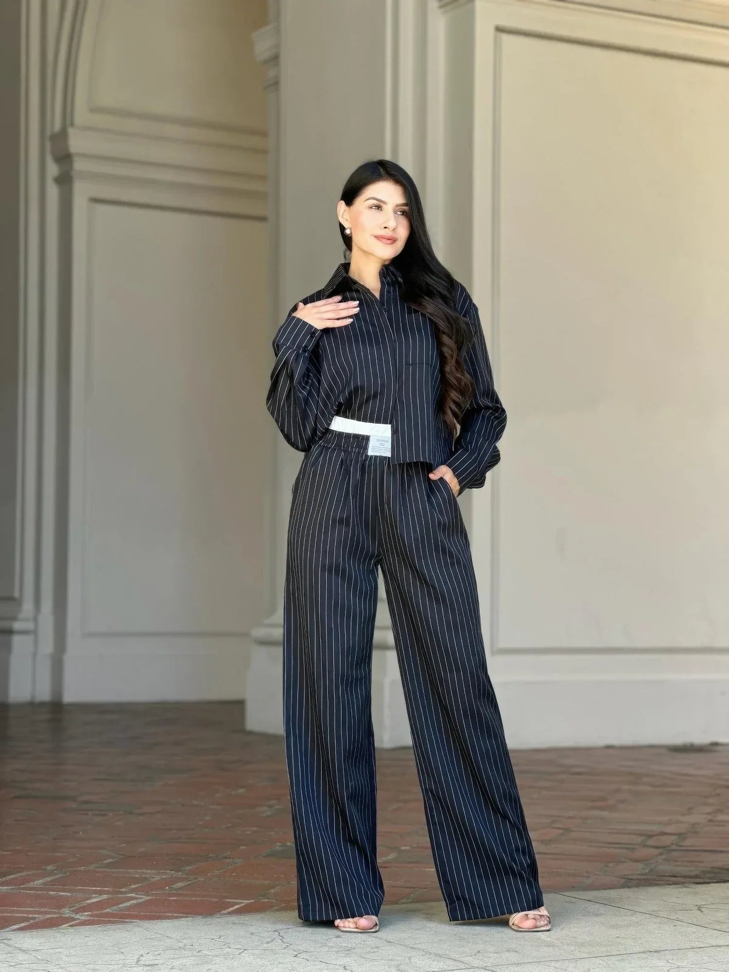 Striped Set With Double Waistband Pants And Top | Mixtshop LLC