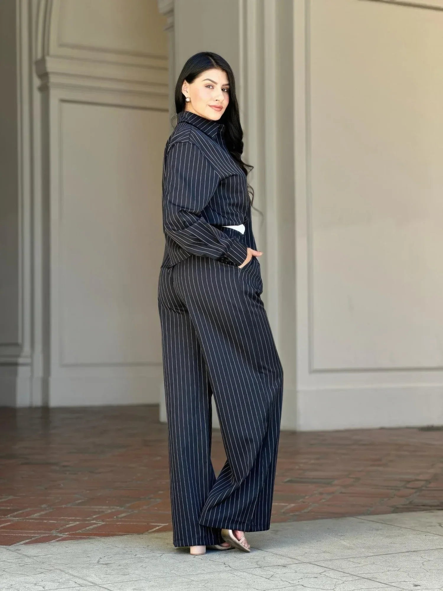 Striped Set With Double Waistband Pants And Top | Mixtshop LLC