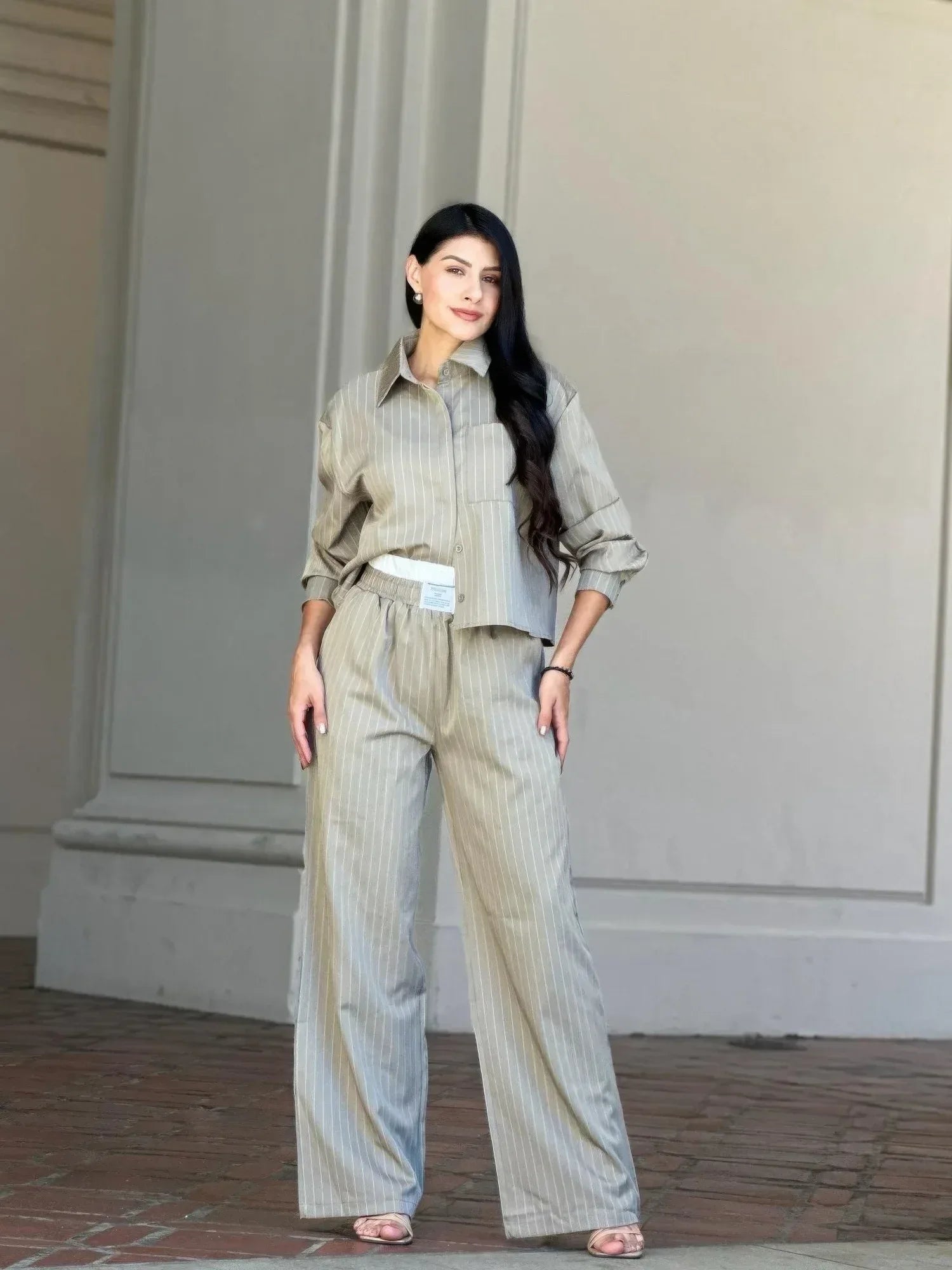 Striped Set With Double Waistband Pants And Top | Mixtshop LLC