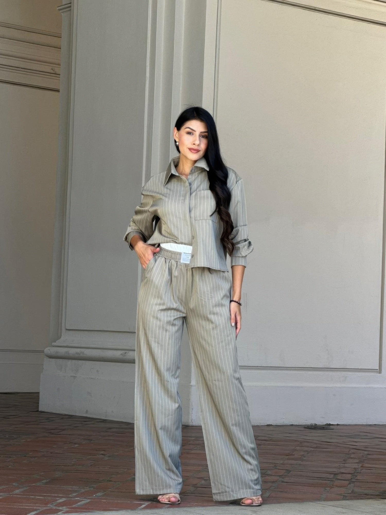 Striped Set With Double Waistband Pants And Top Secondary image