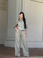Striped Set With Double Waistband Pants And Top | Mixtshop LLC