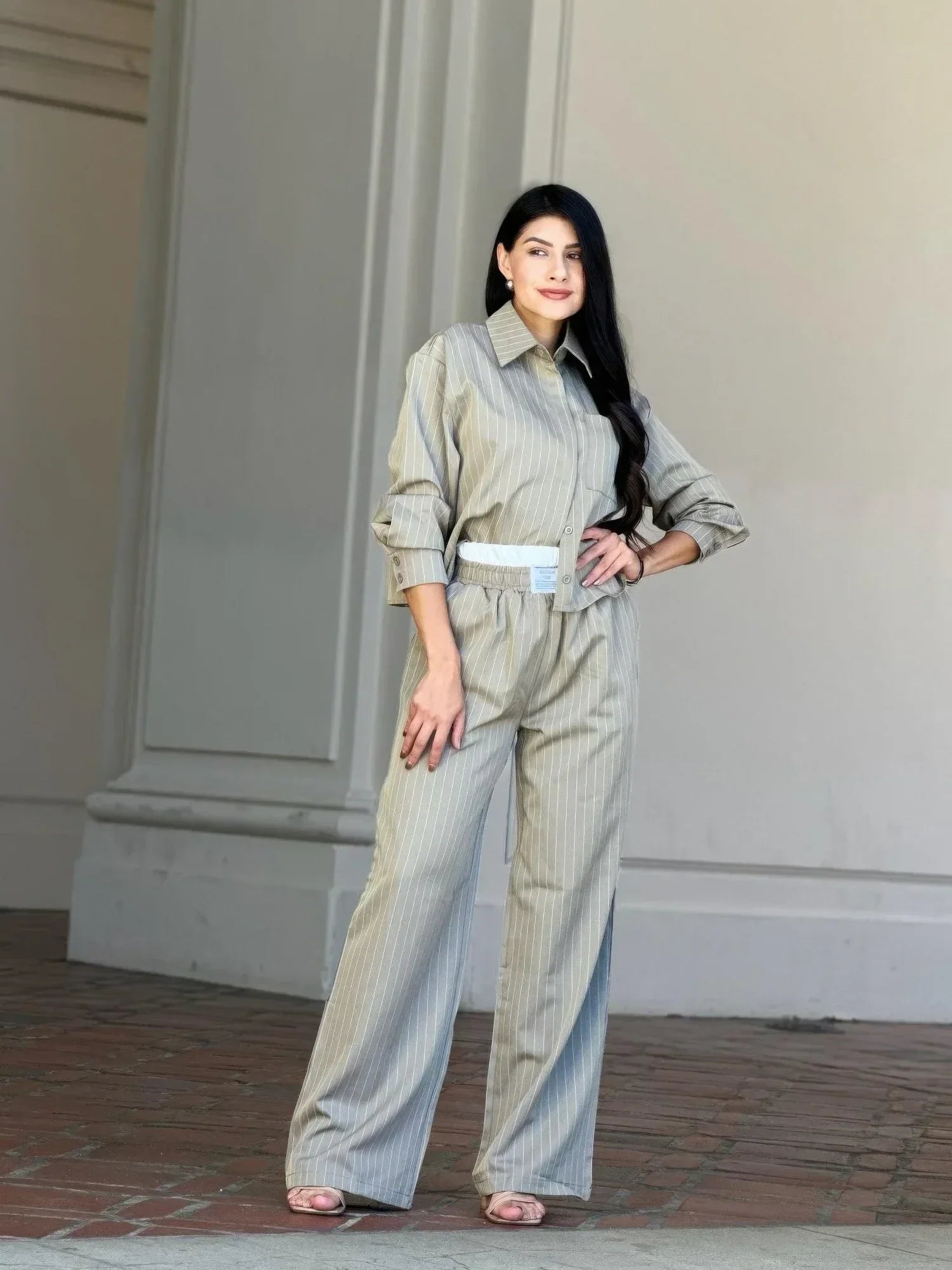 Striped Set With Double Waistband Pants And Top | Mixtshop LLC