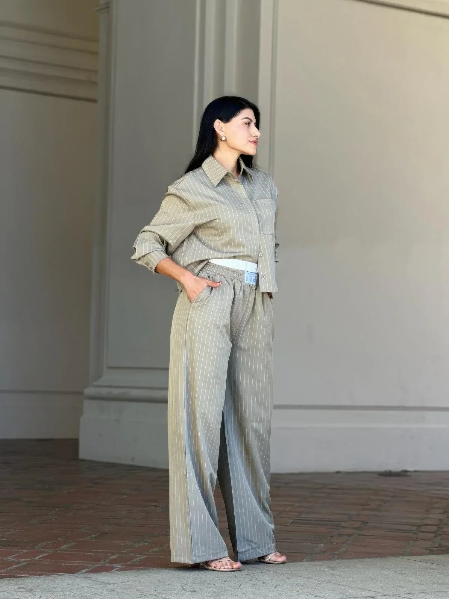 Striped Set With Double Waistband Pants And Top | Mixtshop LLC