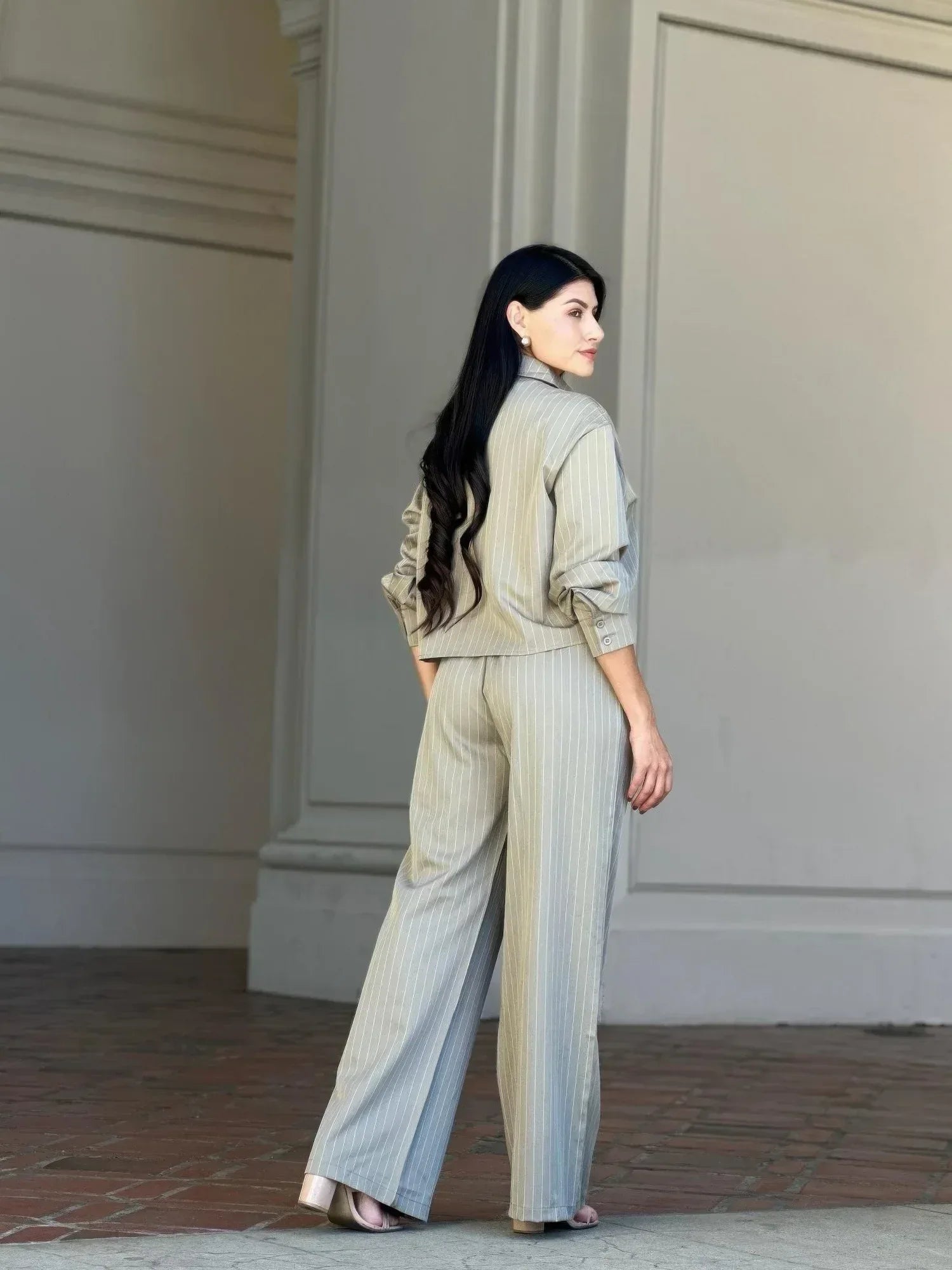 Striped Set With Double Waistband Pants And Top | Mixtshop LLC