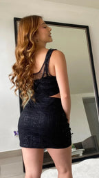 Black Sequin Detail Two Piece Set Crop And Skirt | Mixtshop LLC