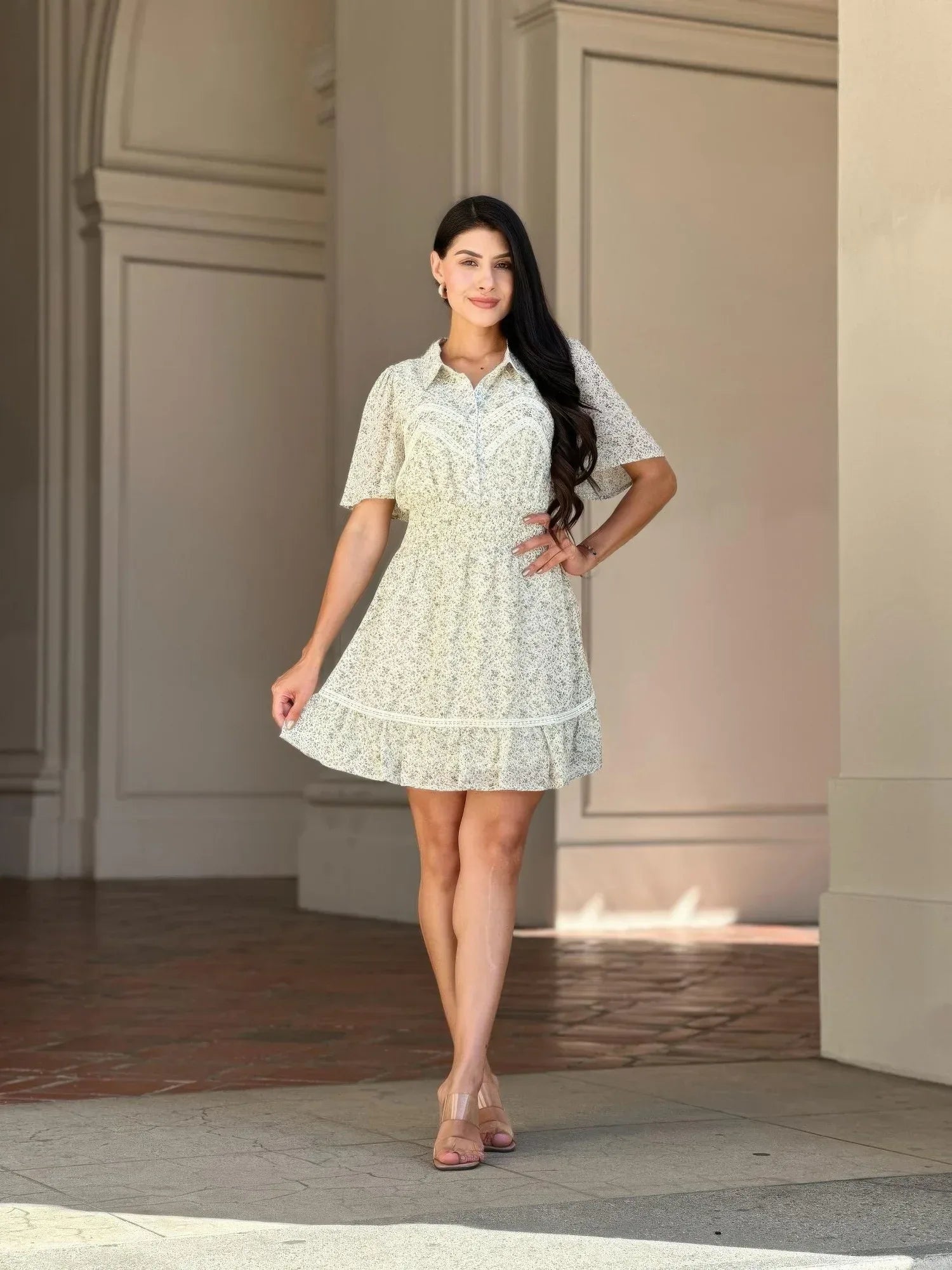 Floral Print Saffy Lace Smocking Waist Mini Dress Secondary image