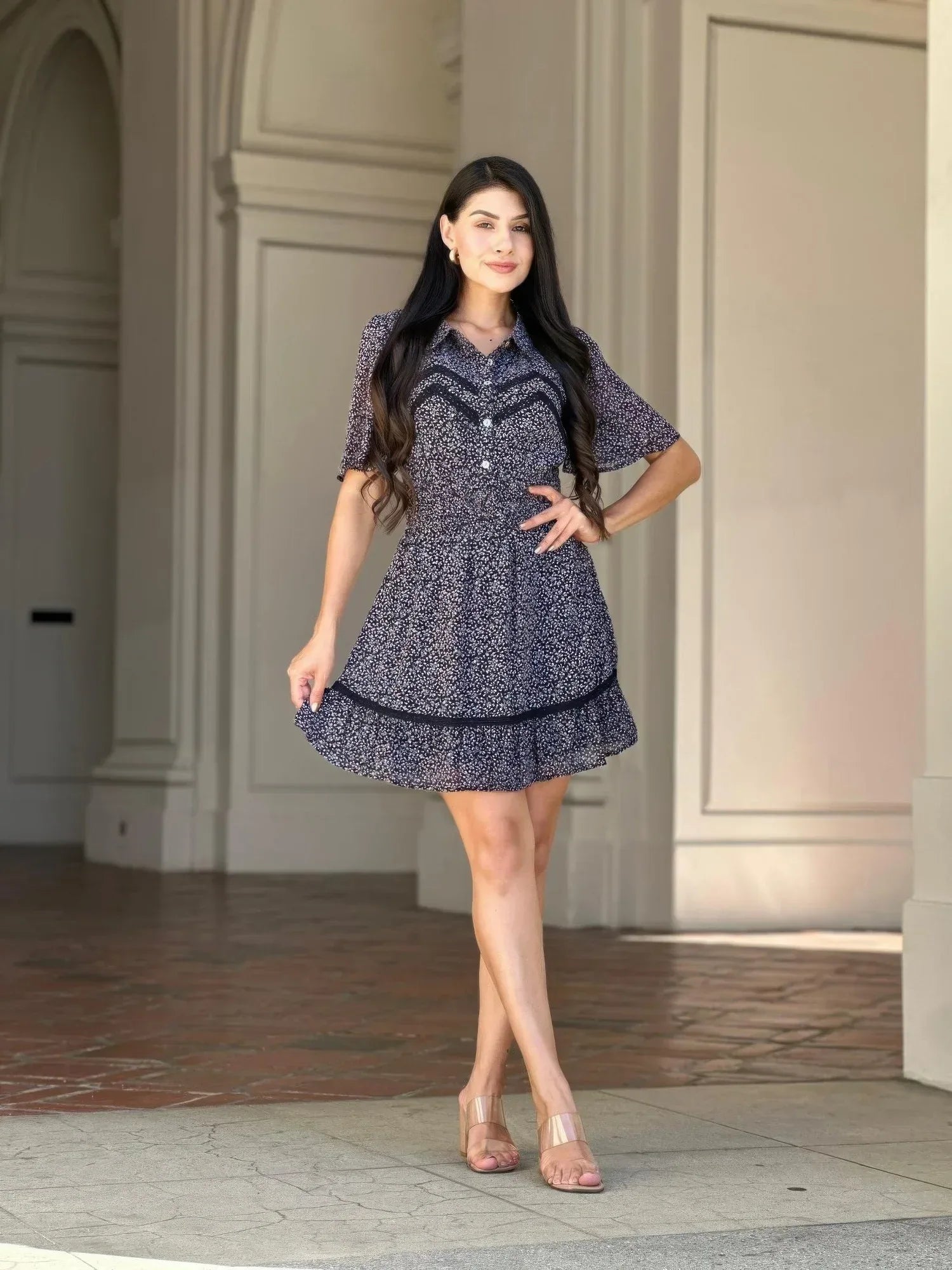 Floral Print Saffy Lace Smocking Waist Mini Dress | Mixtshop LLC Main image