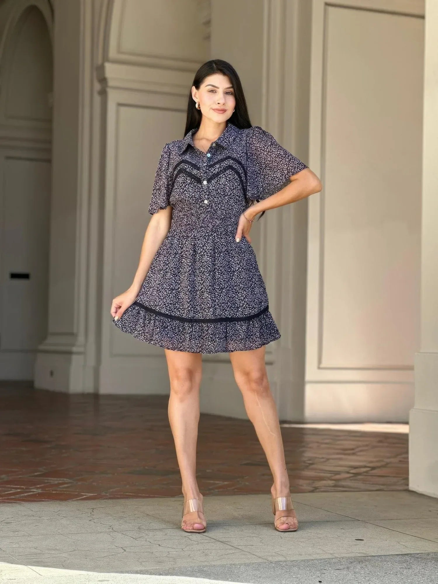 Floral Print Saffy Lace Smocking Waist Mini Dress | Mixtshop LLC