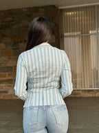 Stripe Asymmetric Button-down Detail Ls Blouse | Mixtshop LLC