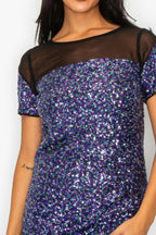 Sparkle Sequins & Mesh Cap Sleeve Mini Dress | Mixtshop LLC