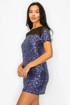 Sparkle Sequins & Mesh Cap Sleeve Mini Dress | Mixtshop LLC