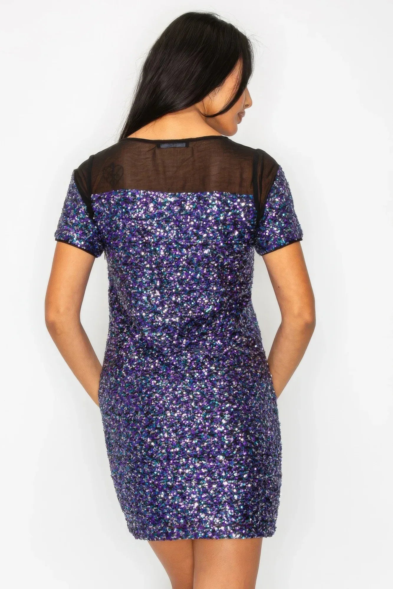 Sparkle Sequins & Mesh Cap Sleeve Mini Dress | Mixtshop LLC
