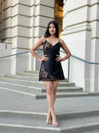 Sexy Party Satin Wrap Like & Lace Nude Mini Dress | Mixtshop LLC