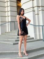 Sexy Party Satin Wrap Like & Lace Nude Mini Dress | Mixtshop LLC