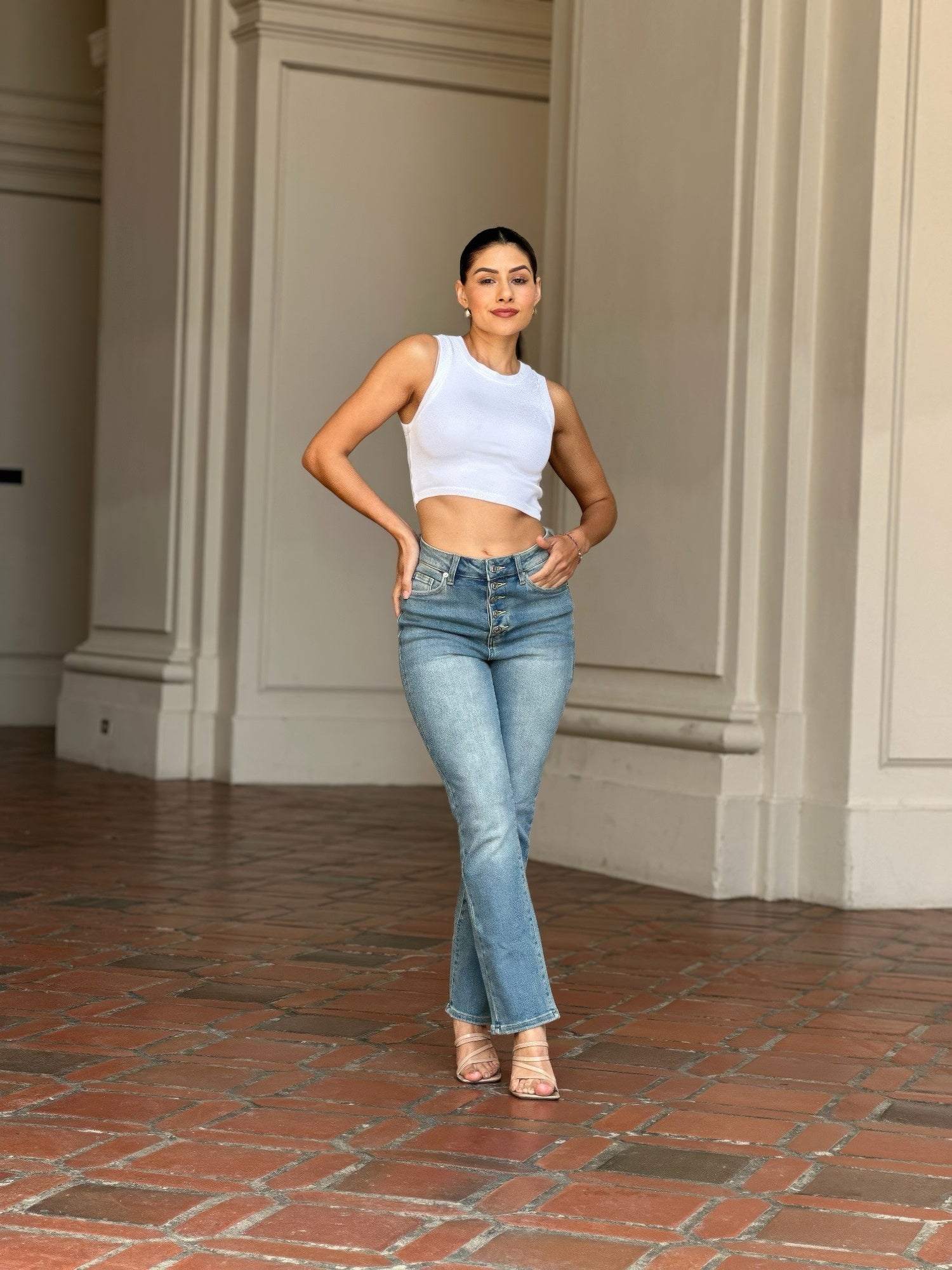 High Rise Cigarette Button Fly Straight Denim Jean Secondary image