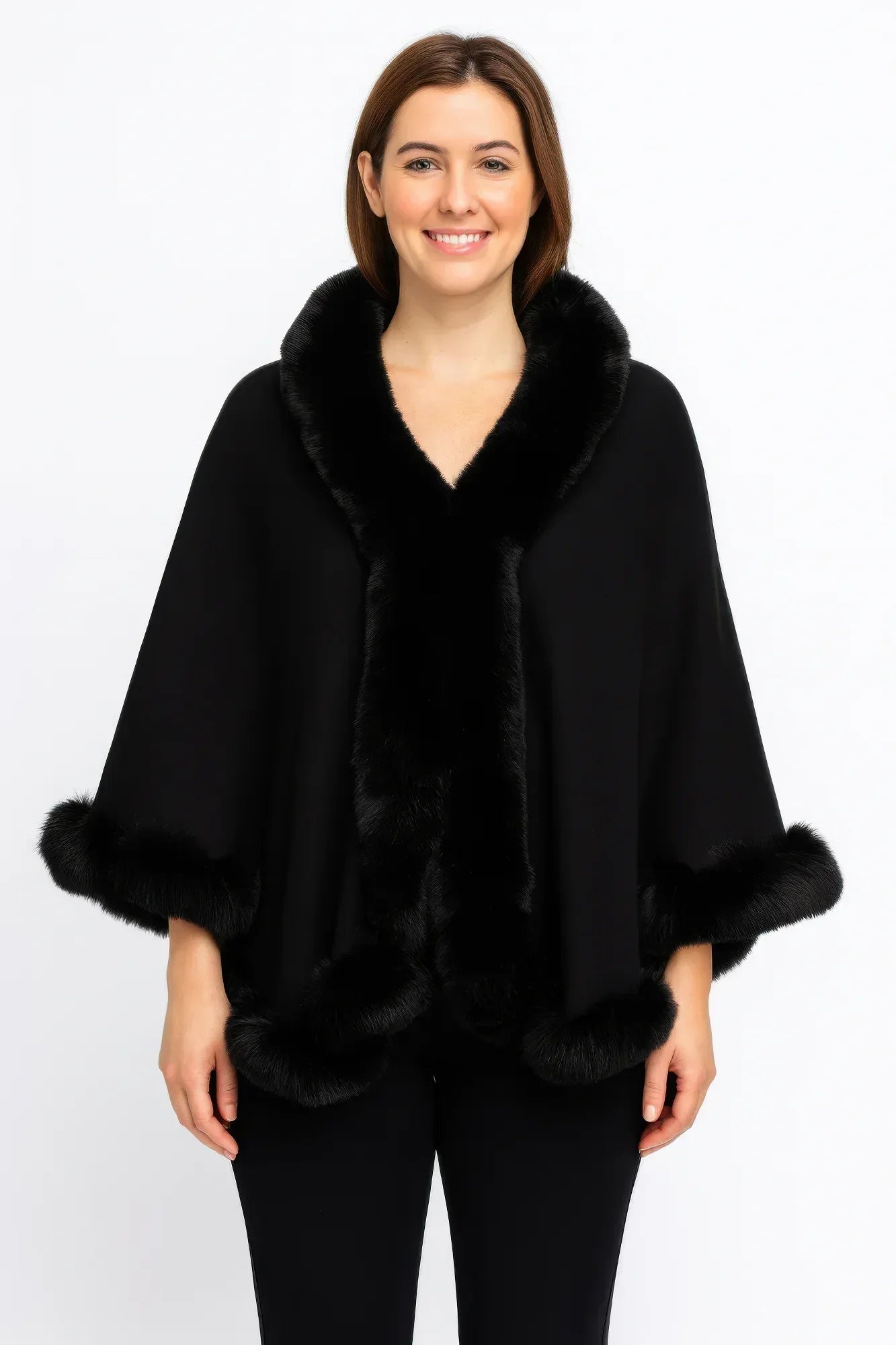 Crimson Elegance Faux Fur Trim Cape | Mixtshop LLC Main image