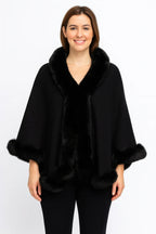 Crimson Elegance Faux Fur Trim Cape | Mixtshop LLC