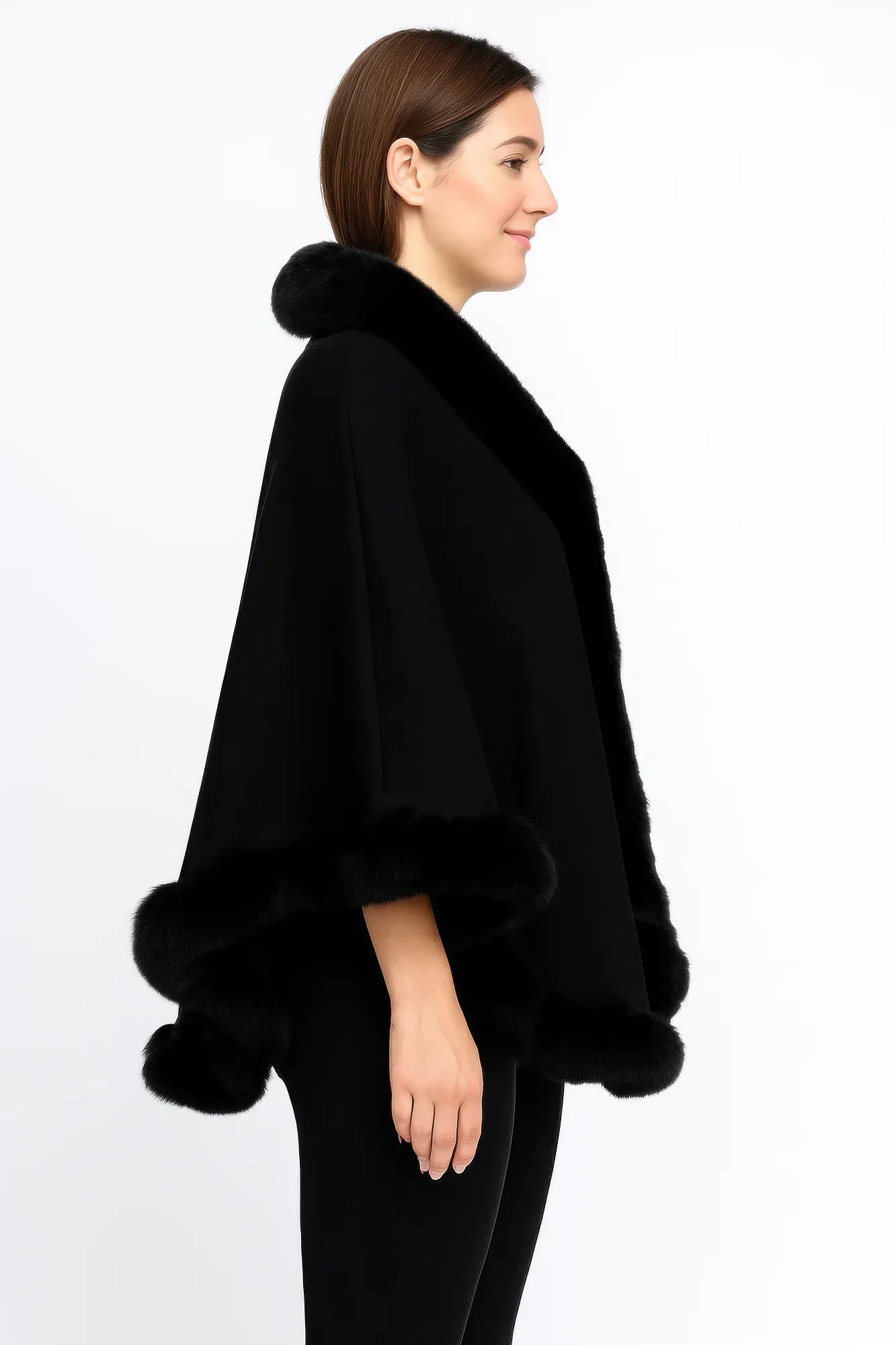 Crimson Elegance Faux Fur Trim Cape | Mixtshop LLC