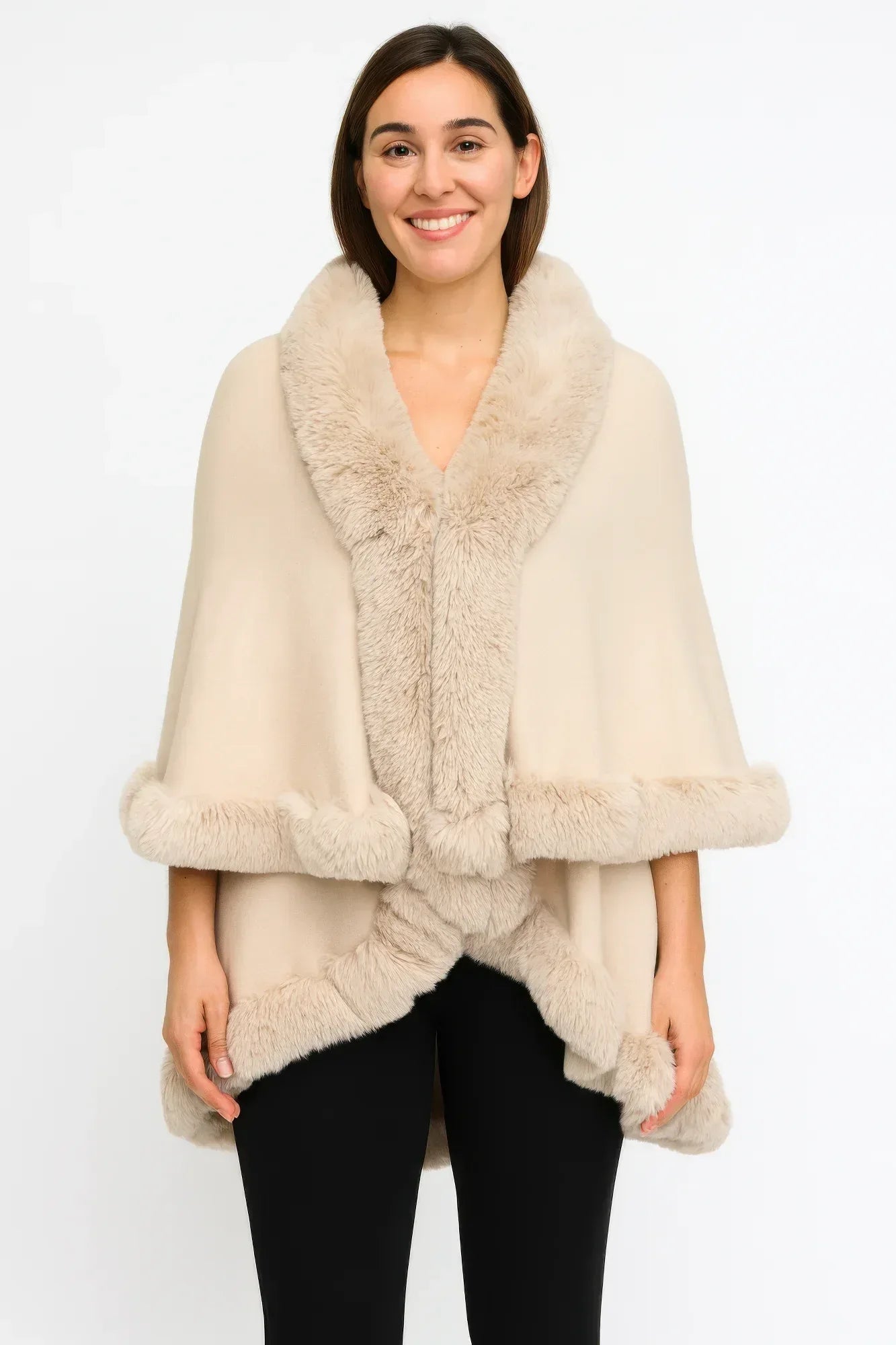 Crimson Elegance Faux Fur Trim Cape | Mixtshop LLC Main image