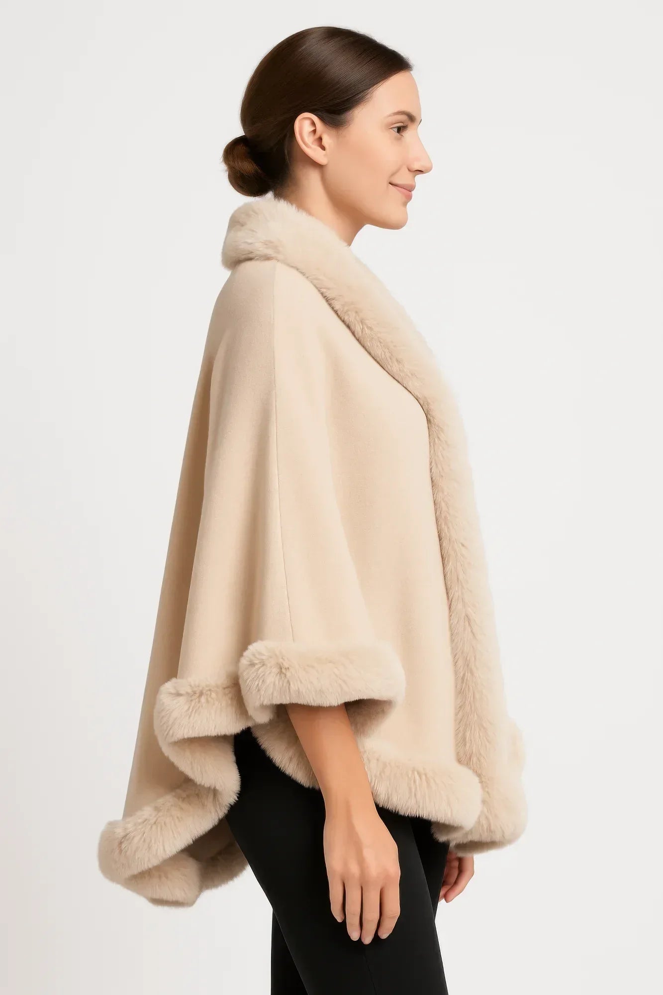 Crimson Elegance Faux Fur Trim Cape Secondary image