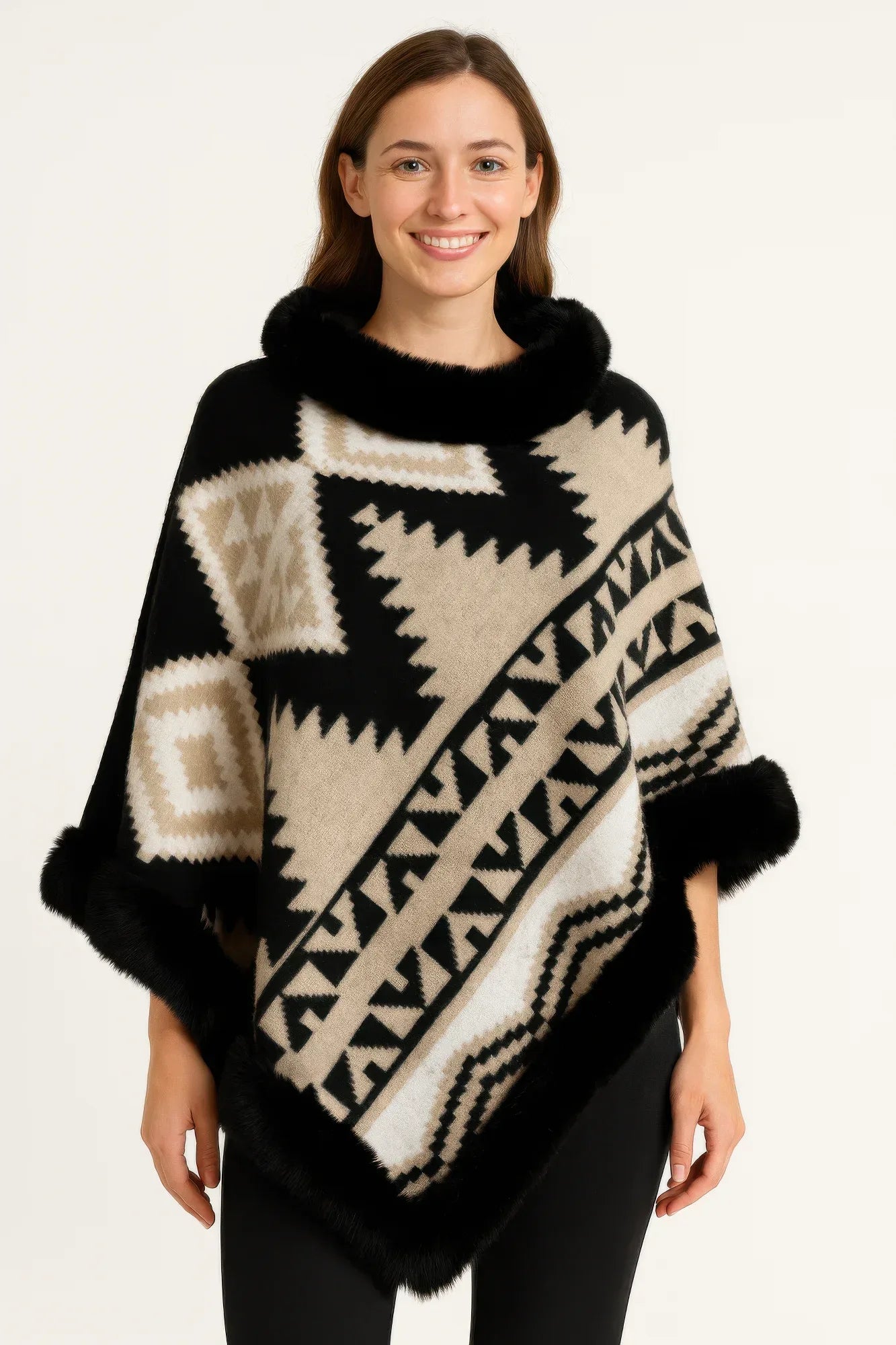 Tribal Luxe Faux Fur Trim Poncho | Mixtshop LLC